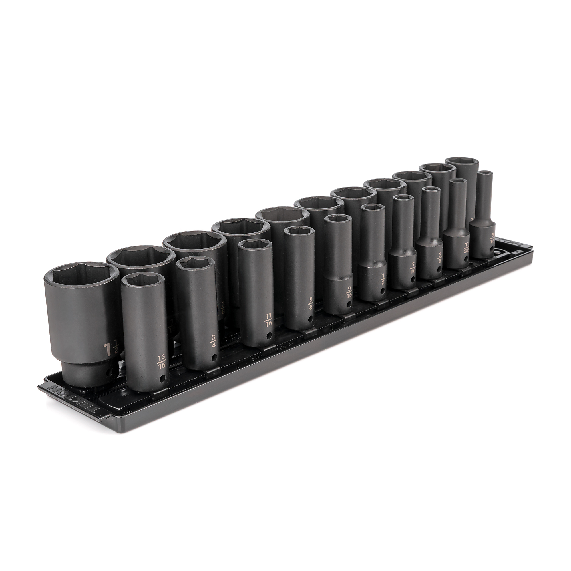 TEKTON 1/2 Inch Drive Deep 6-Point Impact Socket Set with Rails and Tray, 21-Piece (5/16 - 1-1/2 in.) | SID92103